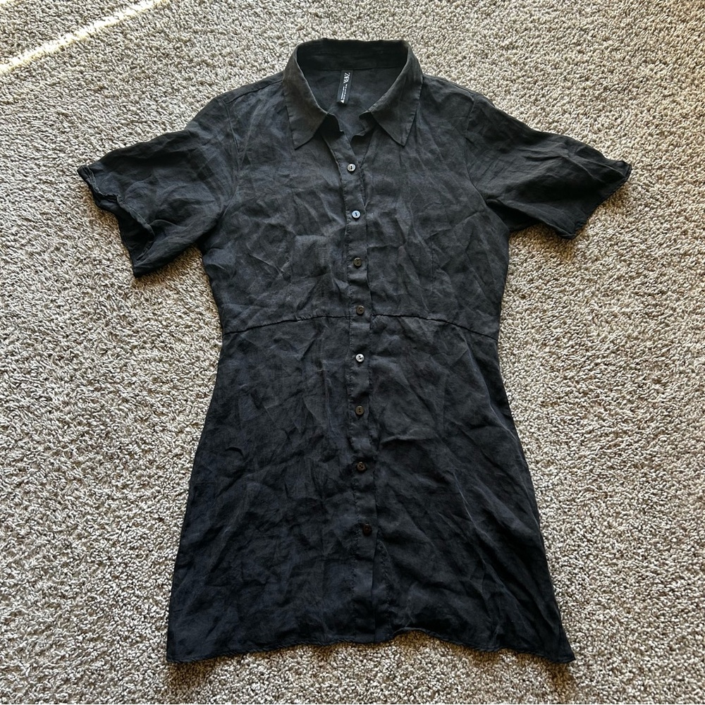 Zara Black Short-Sleeve Button-Down Shirt